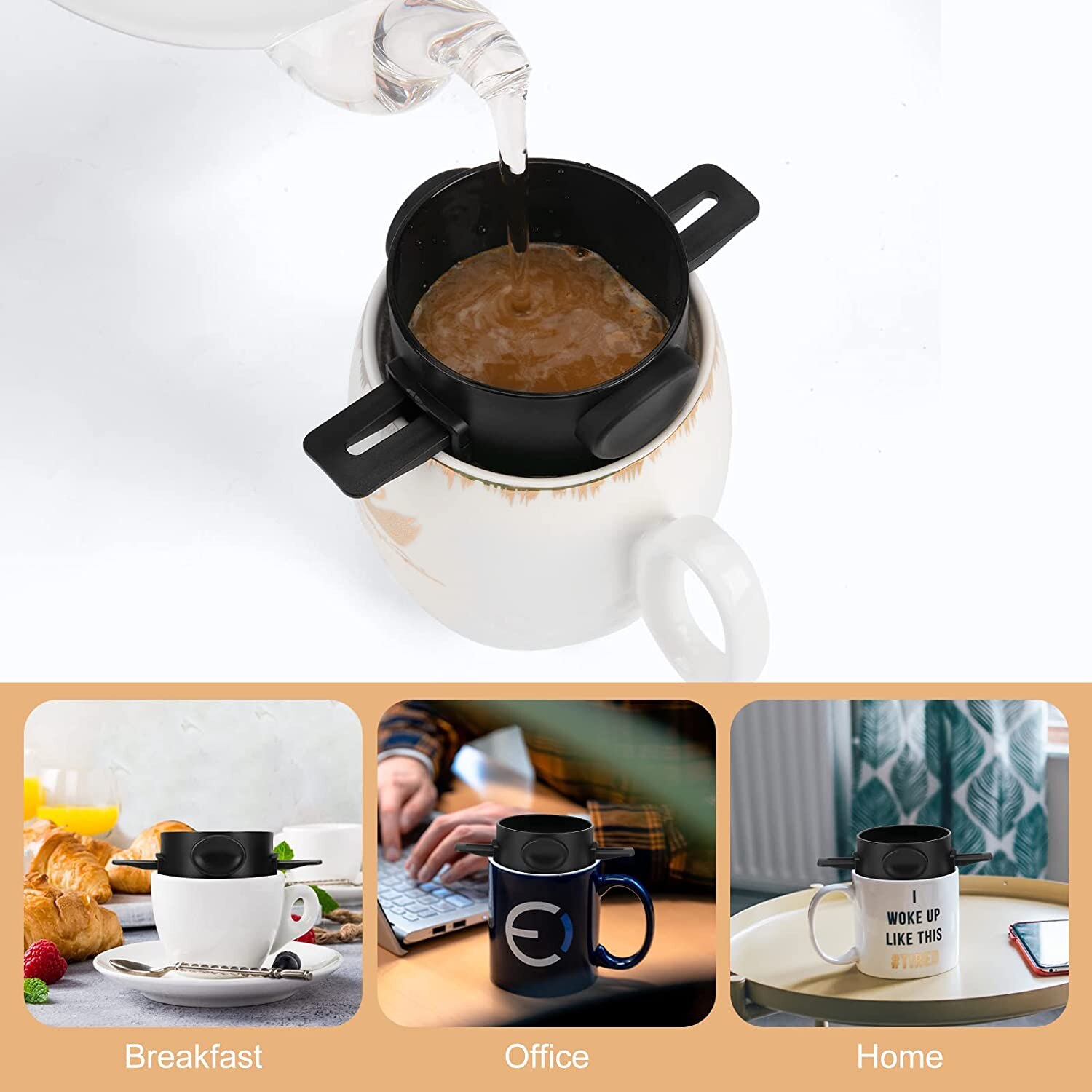 Filtre à café pliable Portable en acier inoxydable, égouttoir à café et à thé, panier à entonnoirs, support de théière réutilisable, goutteur à café
