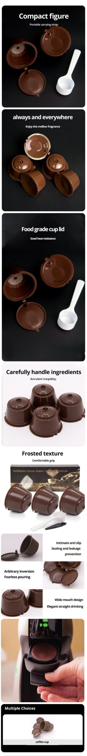 Capsules de café réutilisables, tasses filtrantes, bouchons rechargeables, cuillère, brosse, filtre pour nescafé, 6 pièces