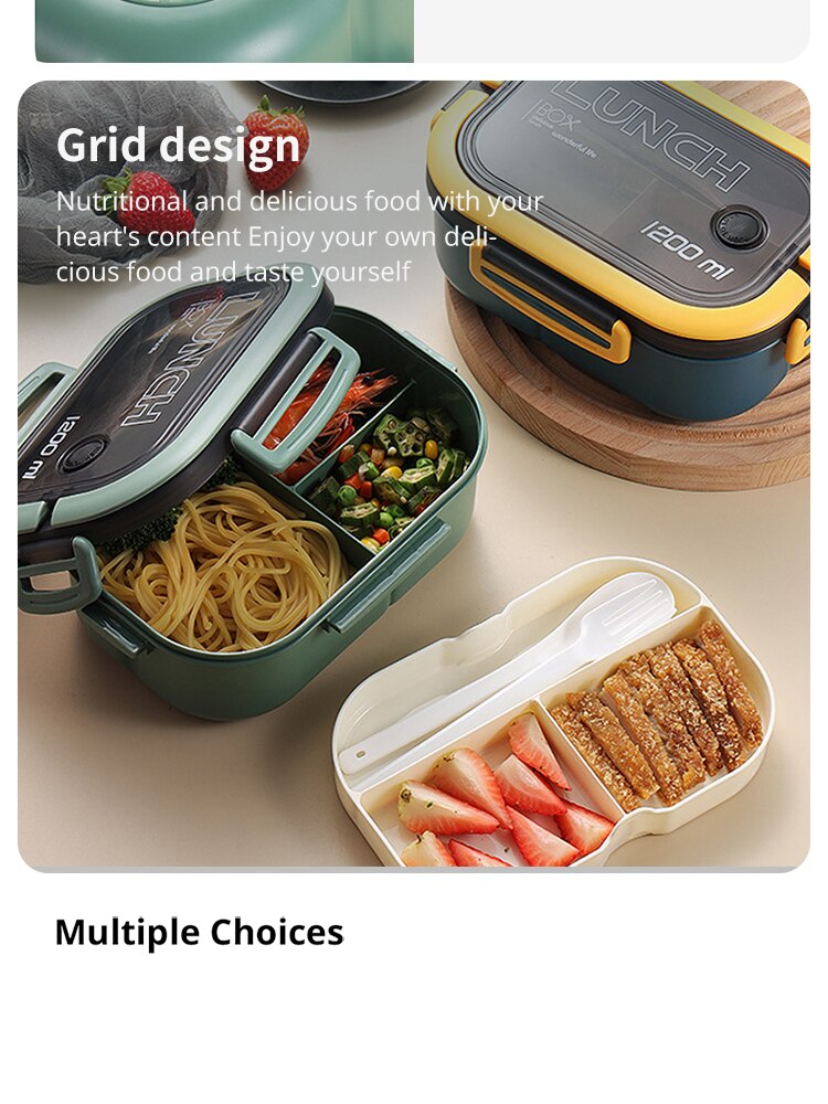 Boîte à déjeuner Double couche, compartiment Portable, récipient pour aliments aux fruits, micro-ondes, avec fourchette, cuillère, boîte fraîche