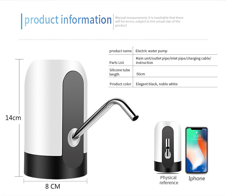 Distributeur d'eau électrique automatique, pompe à eau avec chargeur USB, interrupteur automatique en un clic, distributeur de boissons