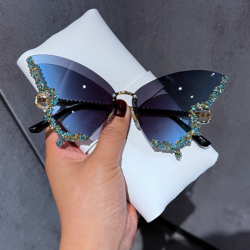 Lunettes de soleil papillon diamant de luxe pour femmes, lunettes de soleil sans monture vintage, lunettes respirantes pour dames, marque Y2K