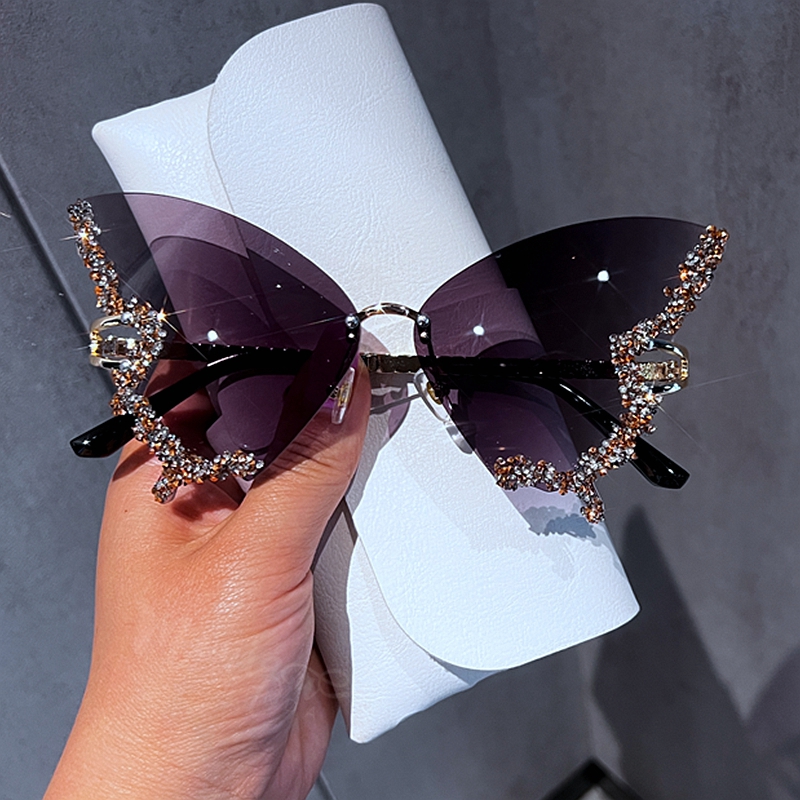 Lunettes de soleil papillon diamant de luxe pour femmes, lunettes de soleil sans monture vintage, lunettes respirantes pour dames, marque Y2K