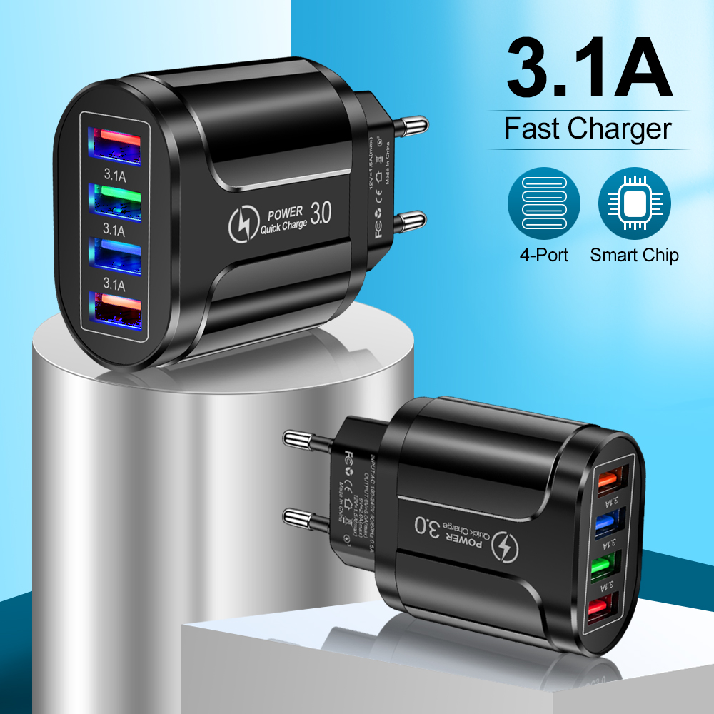 Chargeur de voyage rapide à 4 Ports USB 3.1A QC 3.0, Charge murale, adaptateur de Charge pour prise Mobile iPhone 13 12 Samsung Xiaomi