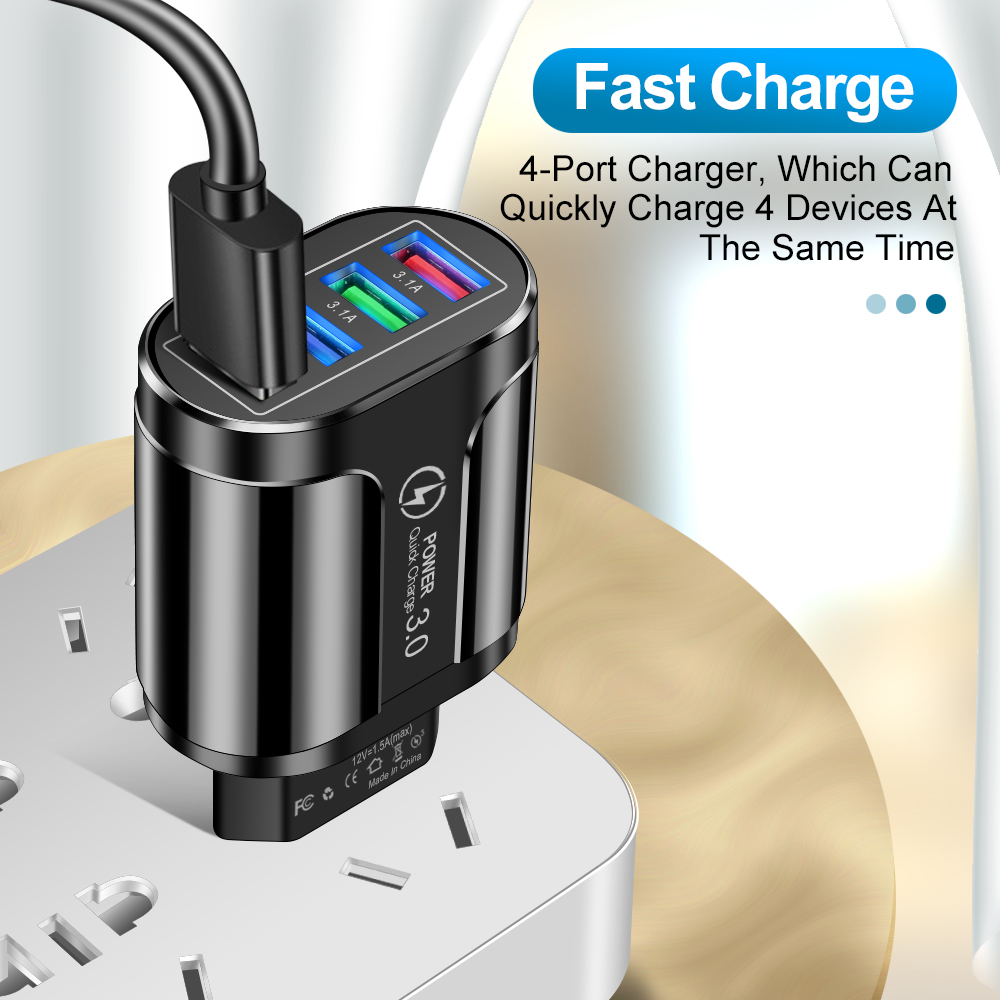 Chargeur de voyage rapide à 4 Ports USB 3.1A QC 3.0, Charge murale, adaptateur de Charge pour prise Mobile iPhone 13 12 Samsung Xiaomi