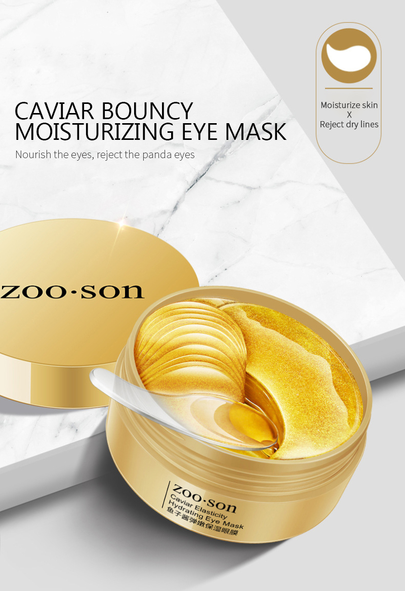 Masque pour les yeux au caviar d'or, collagène cristal, anti-déformable, anti-âge, patch de soin pour la peau, ridules diluées, TSLM1, 60 pièces
