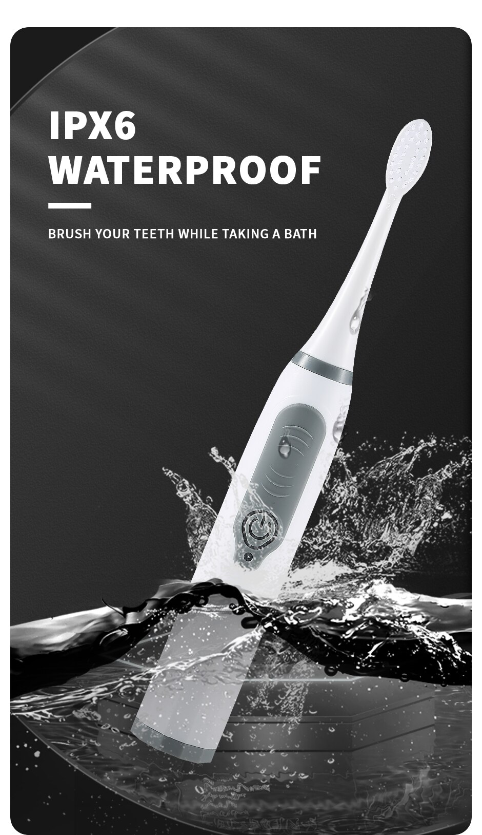 Jianpai-Brosse à dents électrique sonique pour hommes et femmes, brosse à dents domestique pour adultes, cheveux doux non rechargeables, étanche IPX6