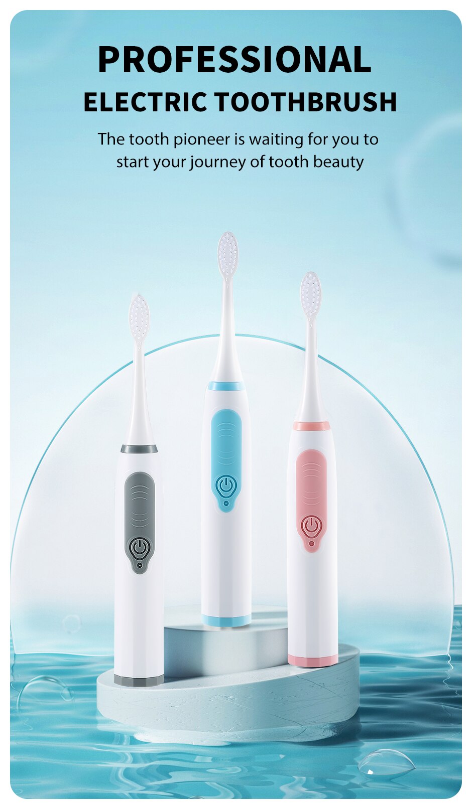 Jianpai-Brosse à dents électrique sonique pour hommes et femmes, brosse à dents domestique pour adultes, cheveux doux non rechargeables, étanche IPX6