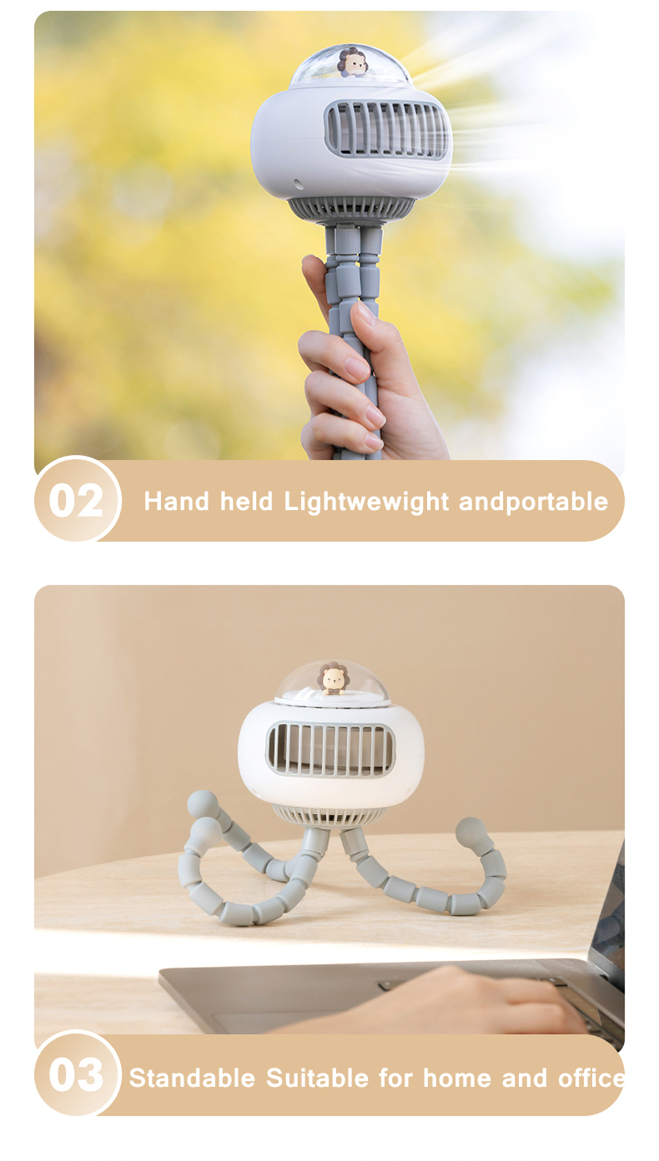 Ventilateur de poussette Portable sans lame, chargement USB, refroidissement de l'air, pour la maison, multi-usages, pour le bureau